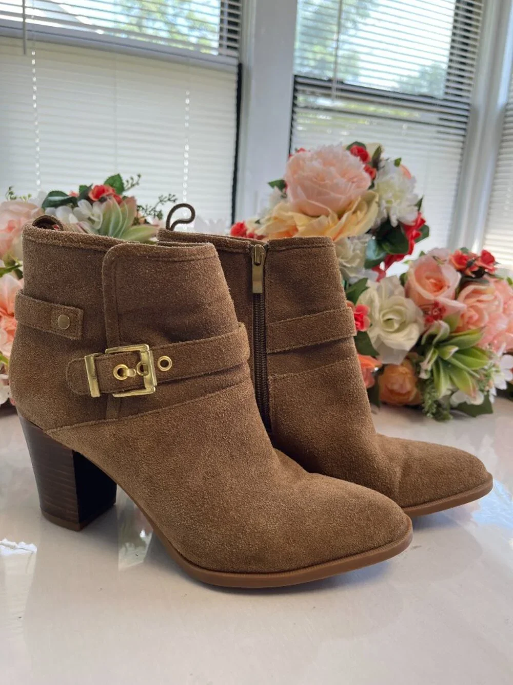 Franco Sarto Dorinda Suede Buckle Ankle Boots 8.5M